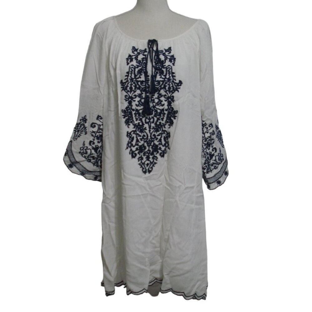 CHIC CONNECTION Dress Women's Size 1X White Blue Embroidery Bell Sleeve Boho NWT - Picture 9 of 9